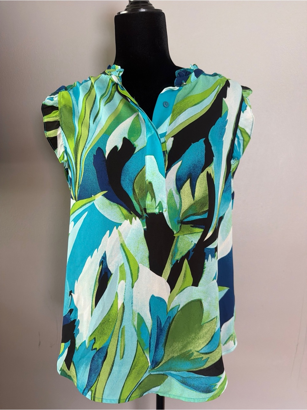DKNY Teal Blue and Green V-Neck Sleeveless Top - Picture 3 of 11